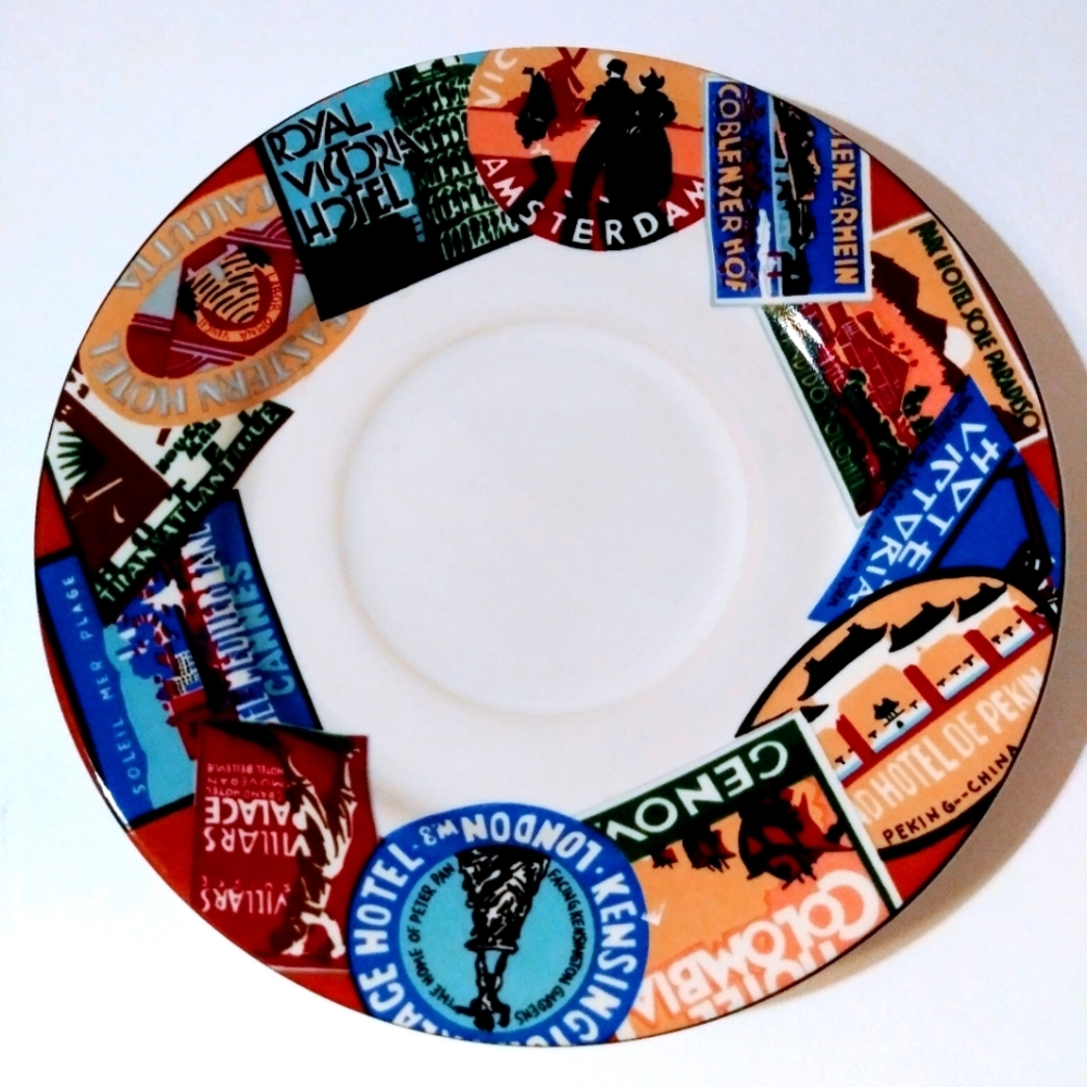 VTG 2 piece Vitromaster Saucers Around the World Pattern 1993 Discontinued